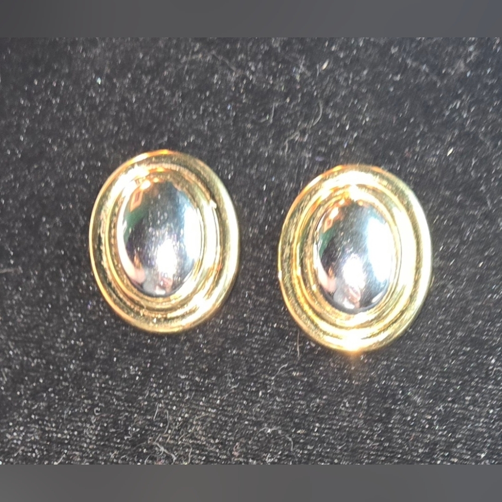Vintage Liz Claiborn Omni Clip Gold and Silver Dome Earrings